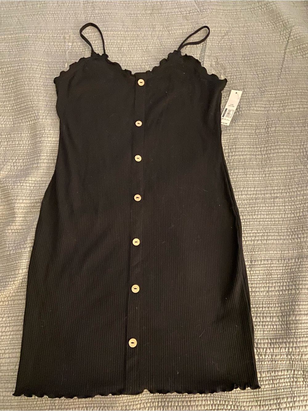 No Boundaries Black Ribbed Button-Front Mini Dress